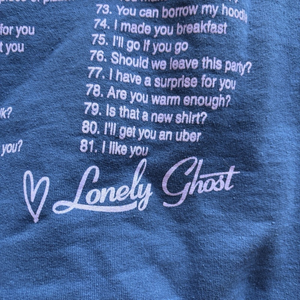 Lonely Ghost Hoodie Large Blue Want To Go For A Walk Puff Print Streetwear Indie - Picture 10 of 16